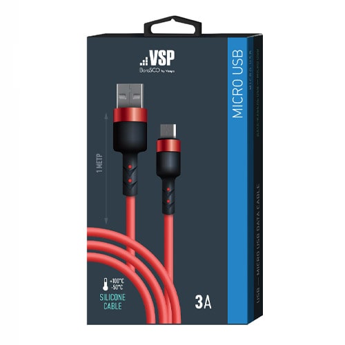 

Дата-кабель Sillicone USB – micro USB, 3А, 1м, Красный, BoraSCO