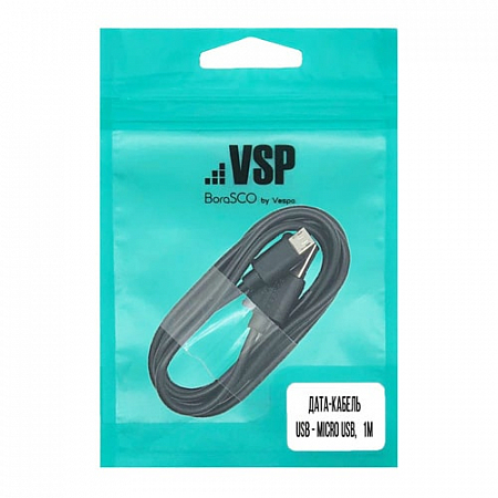 Дата кабель USB-micro USB 1м, черный, BoraSCO VSP