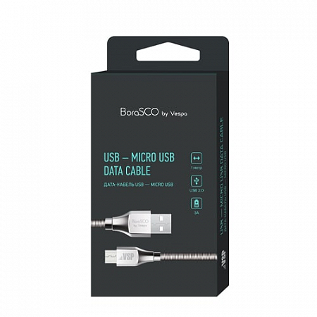 Дата-кабель USB - micro USB, 3А, 1м, в металлической оплетке BoraSCO VSP
